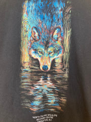 Vintage 90s North Island Recovery Wolf reflection gouache pastel artwork print black souvenir t-shirt size small