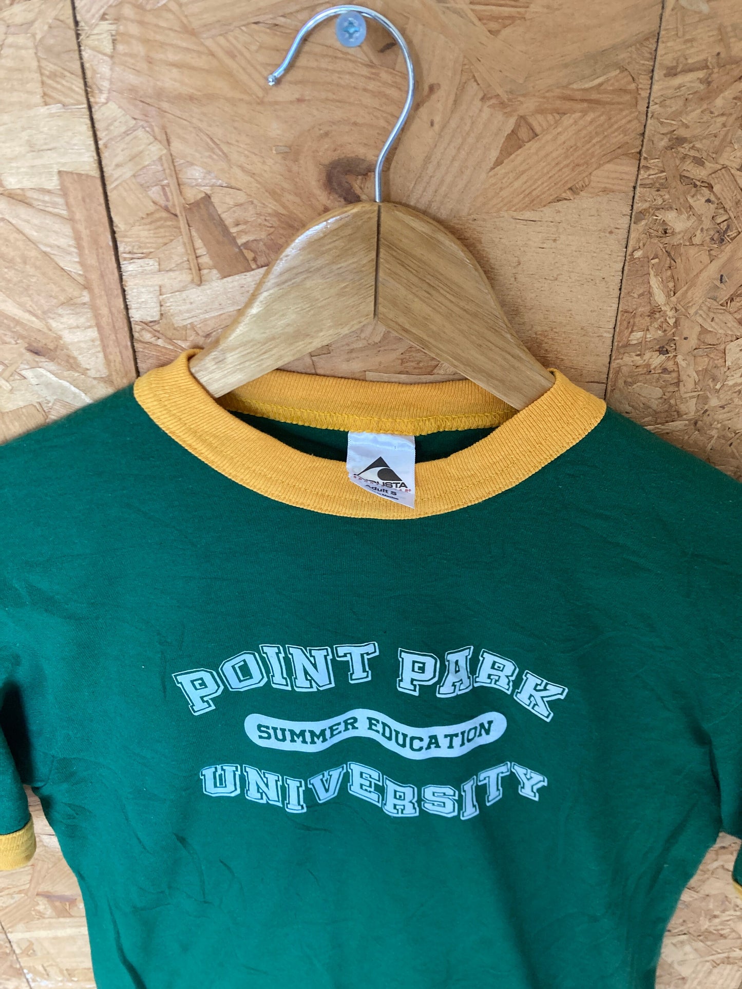 Vintage 90s dark green & yellow Point Park University Summer Education souvenir USA t-shirt size small