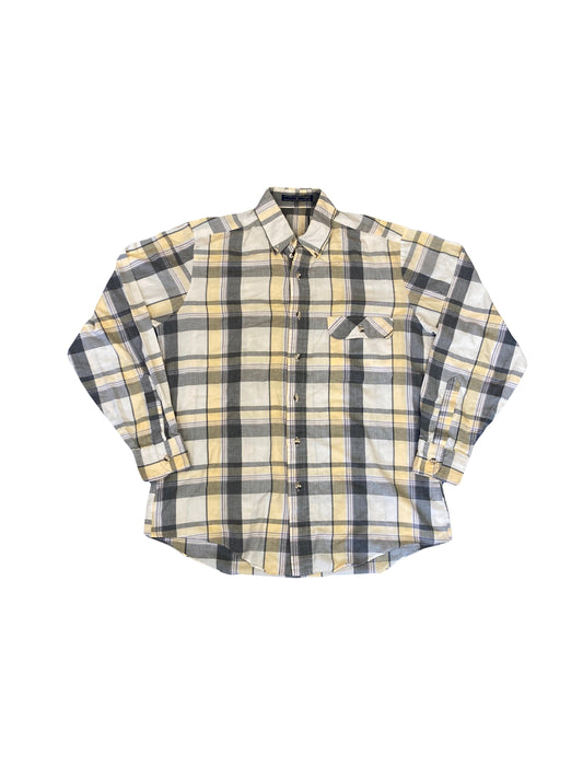 Vintage 90&#39;s white yellow grey Long Sleeve Chunky Check Shirt size medium