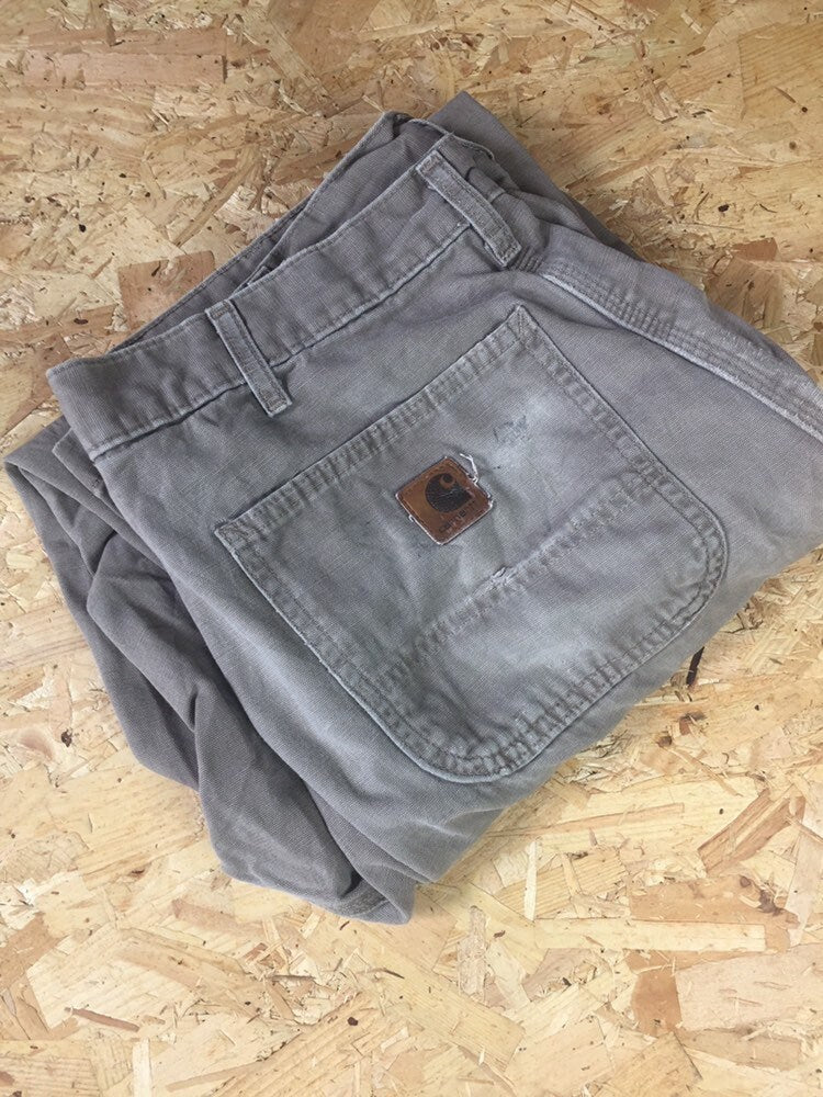 Vintage 90s Carhartt beige carpenter work pants distressed worn size W34 x L32