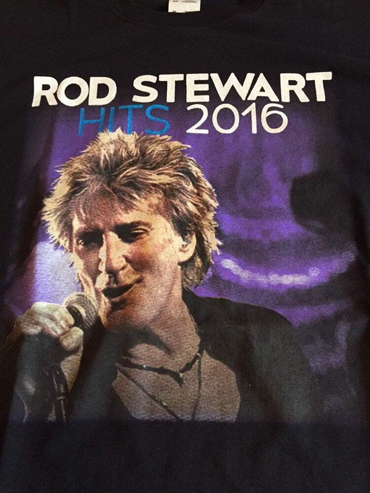 Vintage glam rock Retro music merch band t-shirt rod stewart tour double side print size XL