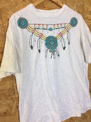 Vintage 90s USA Souvenir Native American costume style decoration white grey fleck t-shirt size XL