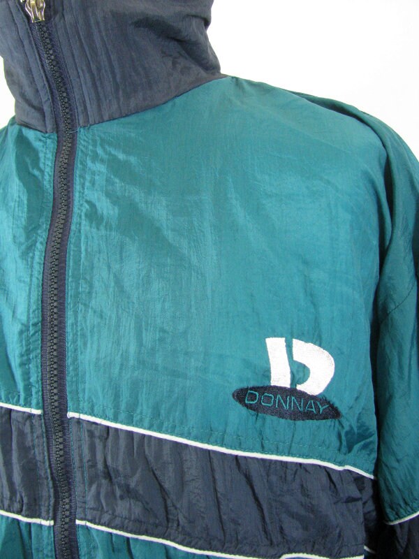 Vintage 90s green grey Old School B-Boy Donnay Retro Shell Track Jacket size small