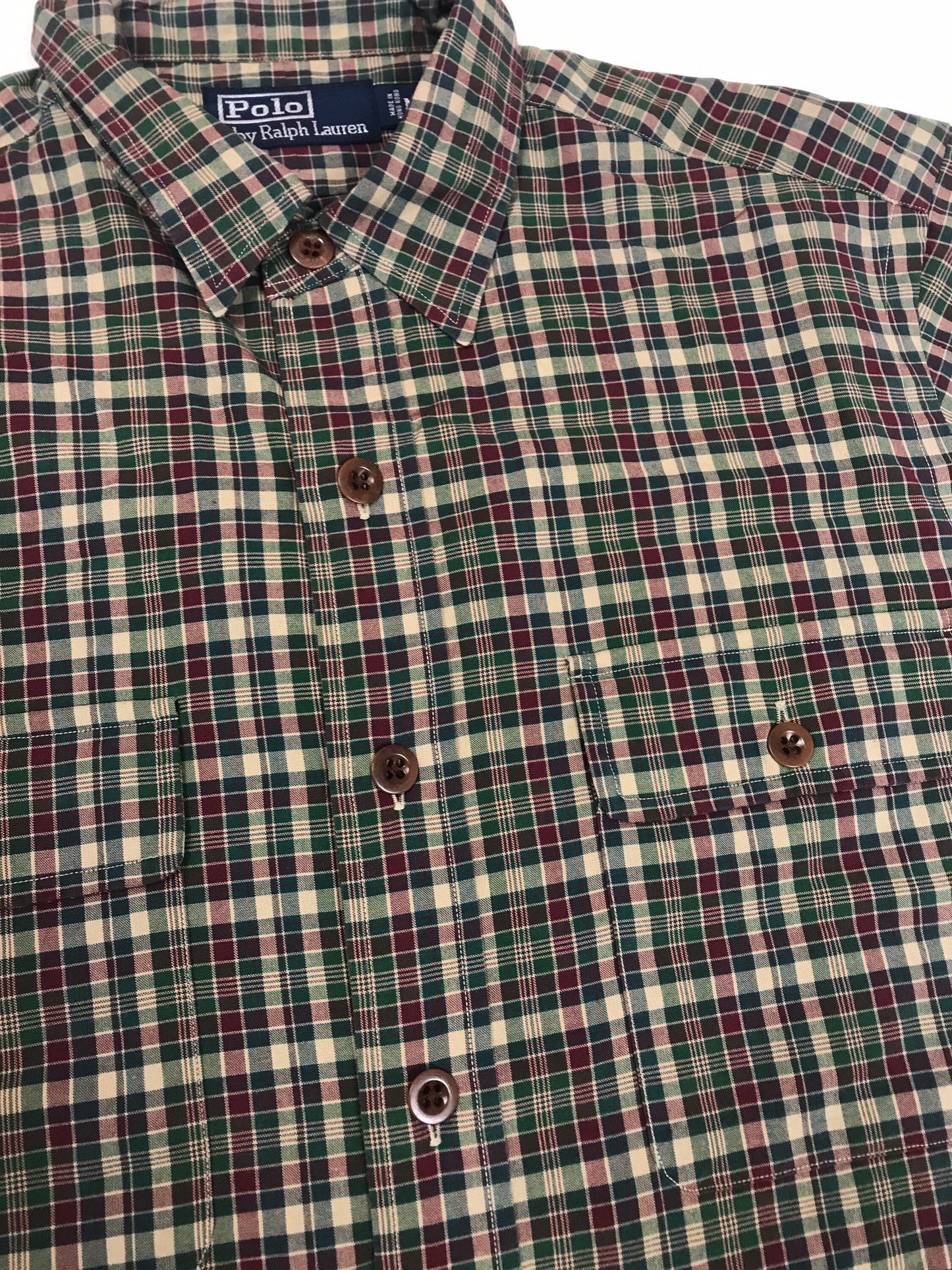 Vintage Y2K Ralph Lauren mens vintage brown and green check shirt with elbow patches size medium