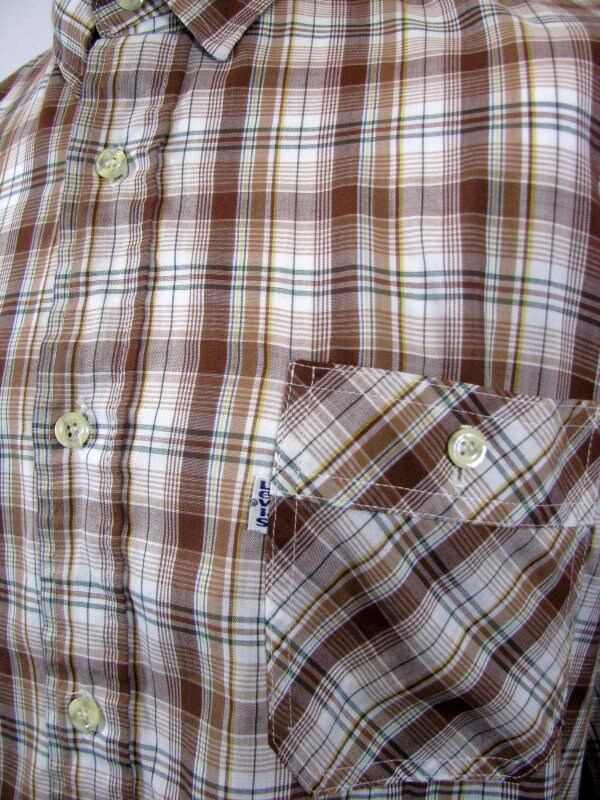 Vintage 80s Levis beige brown green light cotton check plaid shirt size XL