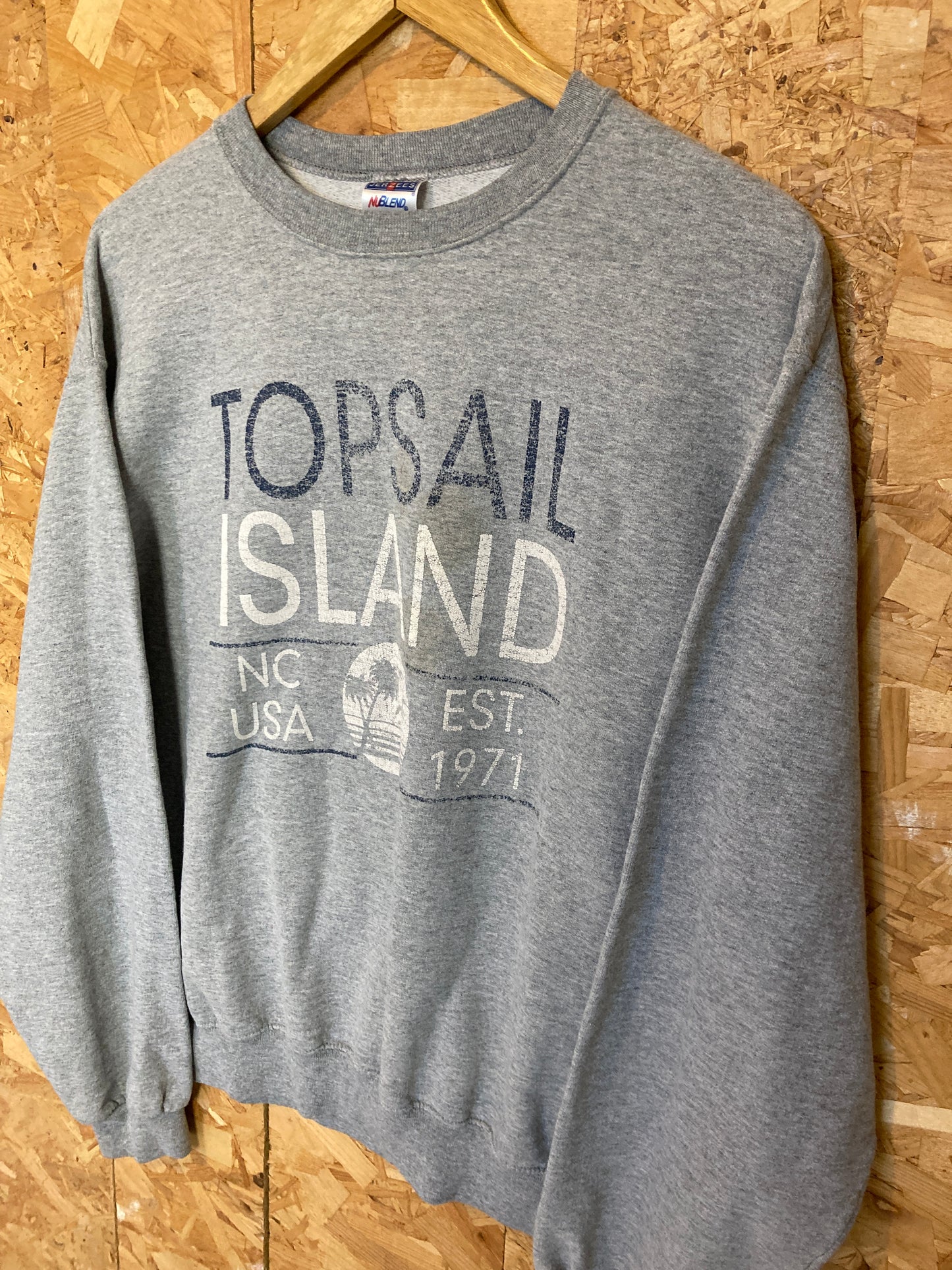 Vintage 90s grey Topsail Island crew neck sweater size medium by Jerzees