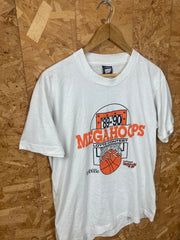 Vintage 89-90 Megahoops basketball Lotto Contest LaCrosse USA souvenir white orange t-shirt size large