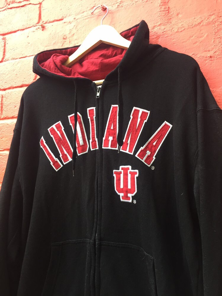 Vintage 90s Indiana USA college team black red embroidered hoodie size large