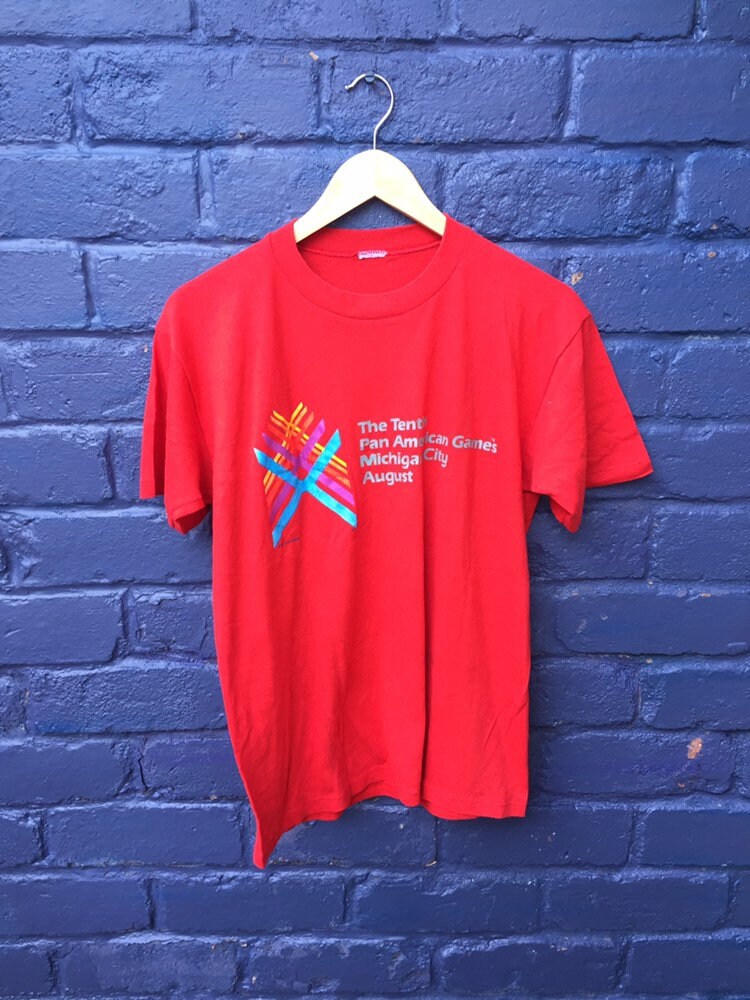 Vintage 85’ tenth pan American games Michigan city USA souvenir red t-shirt size medium