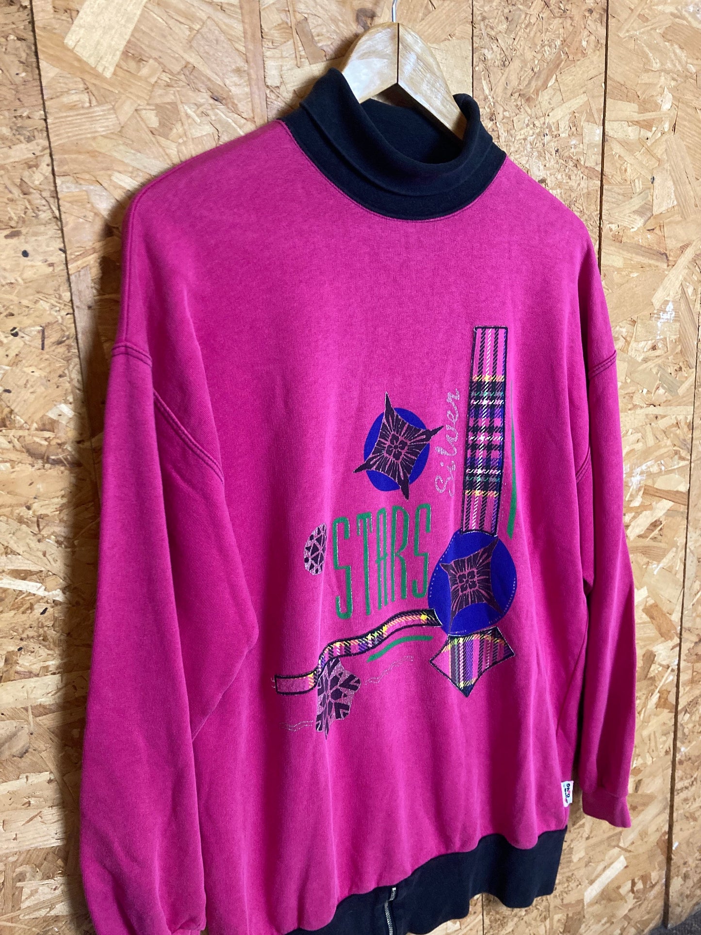 Vintage 80s quirky pink gym aerobics oversized roll neck sweater size X-large by Ping Pong