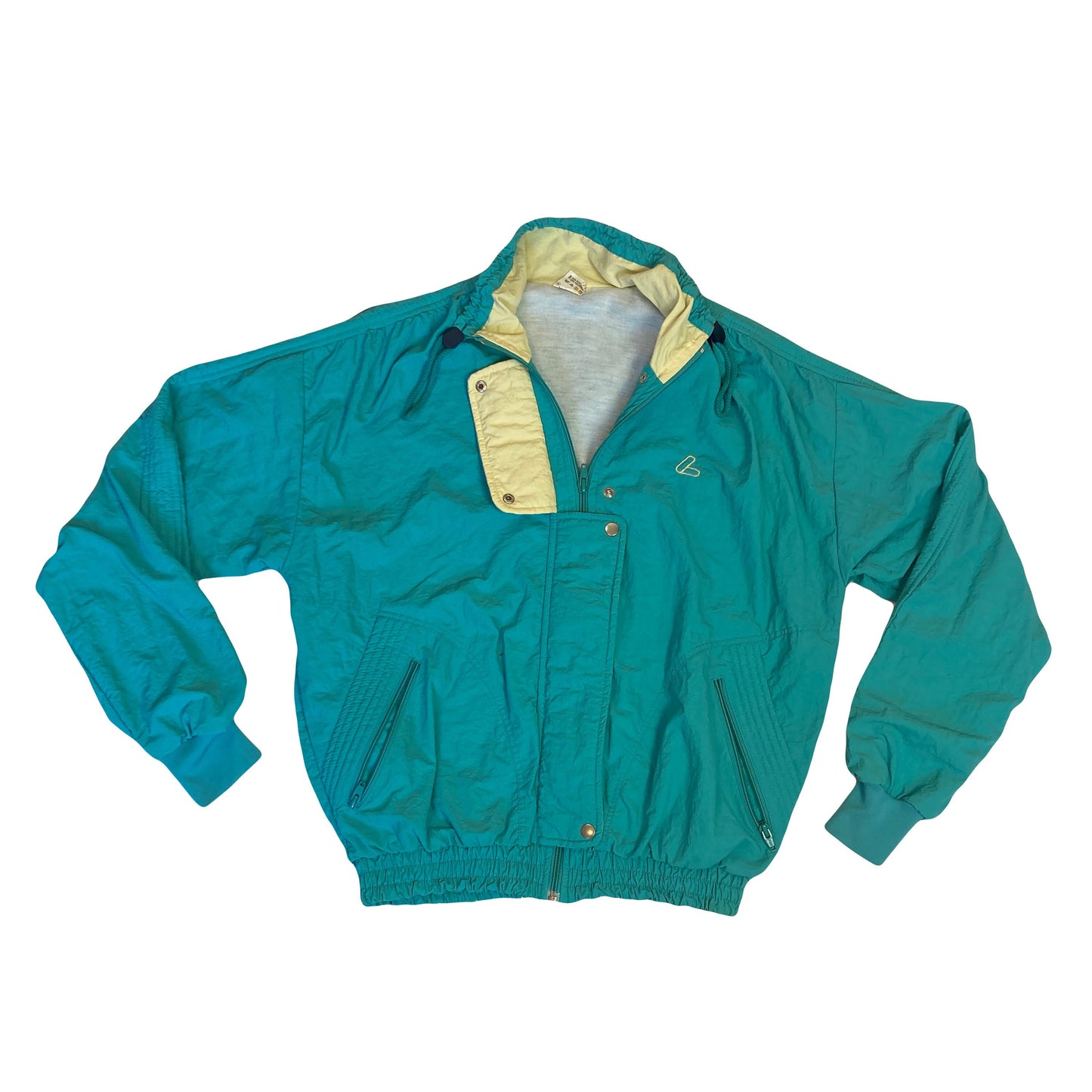 Vintage 80s green pastel yellow shell track ski jacket windbreaker size small