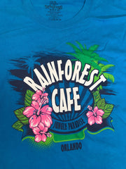 Vintage Y2K Rainforest Cafe Orlando USA souvenir blue t shirt size XL