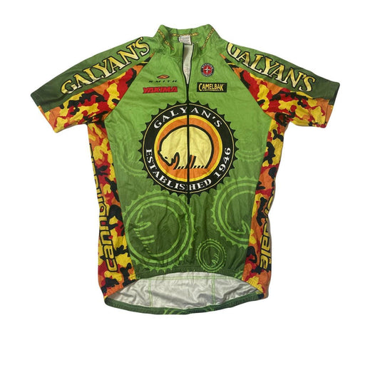 Vintage 90s USA made galyan's camelbak yakima style cycle jersey camouflage green yellow orange size large