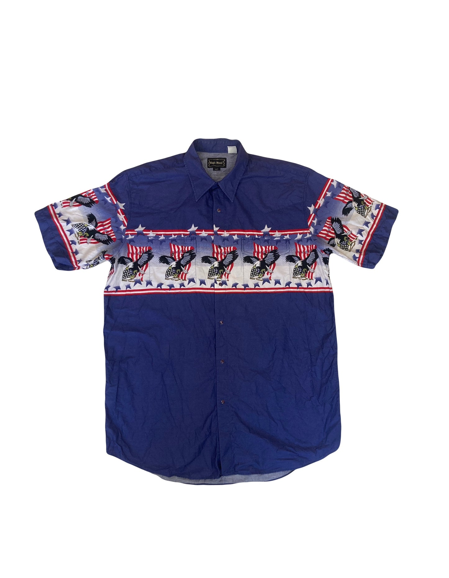 Vintage 90s American eagle Aztec Navajo pattern blue red white short sleeve western cowboy shirt size XL