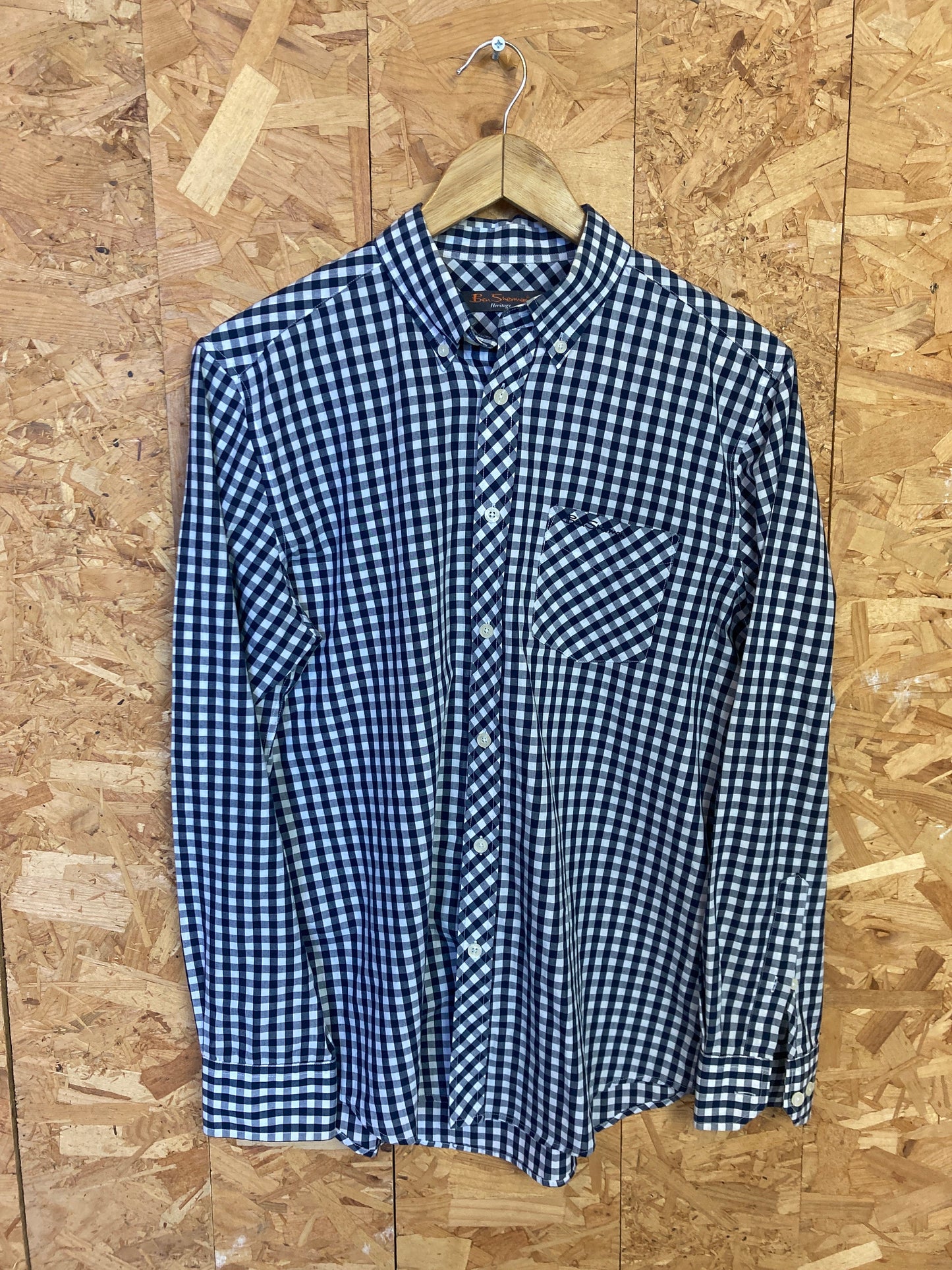 Vintage Ben Sherman black gingham check long sleeve Mod skinhead retro punk shirt size small