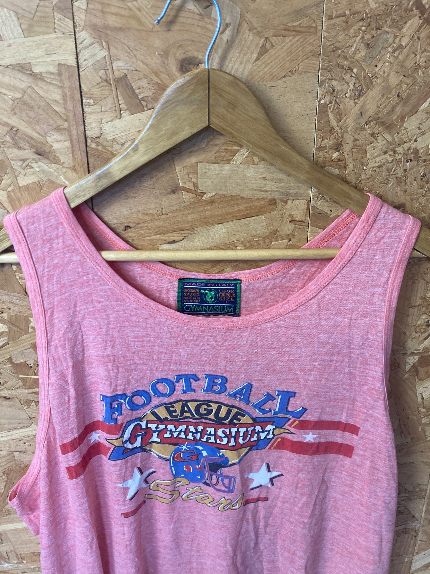 Vintage 90s pink gymnasium vest muscle souvenir t-shirt size large