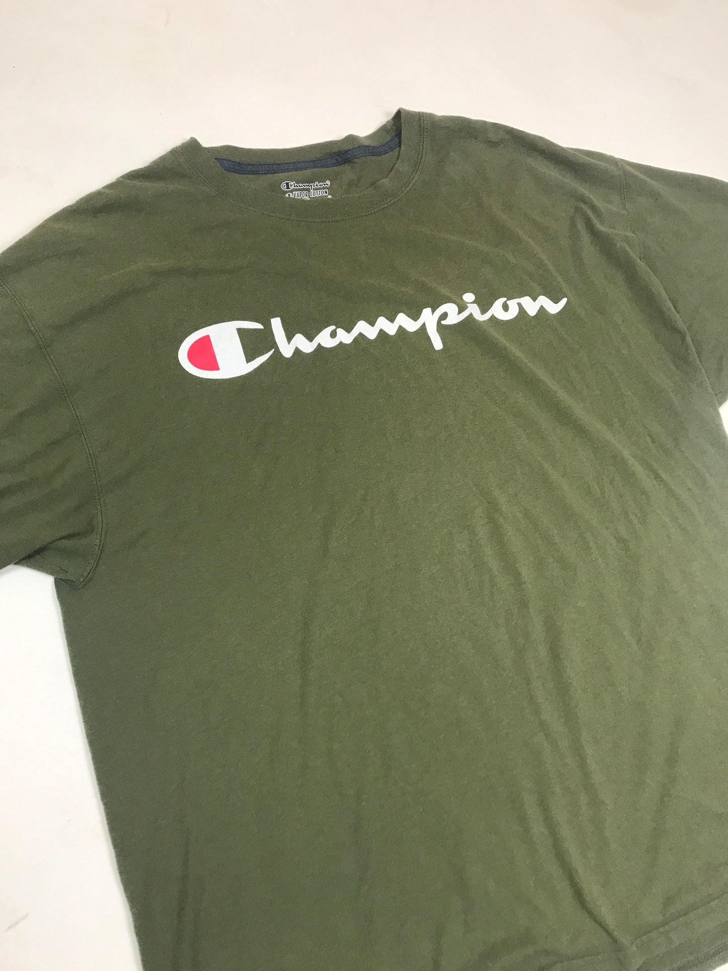 Vintage Y2K Champion spell out olive dark green training t-shirt size XL