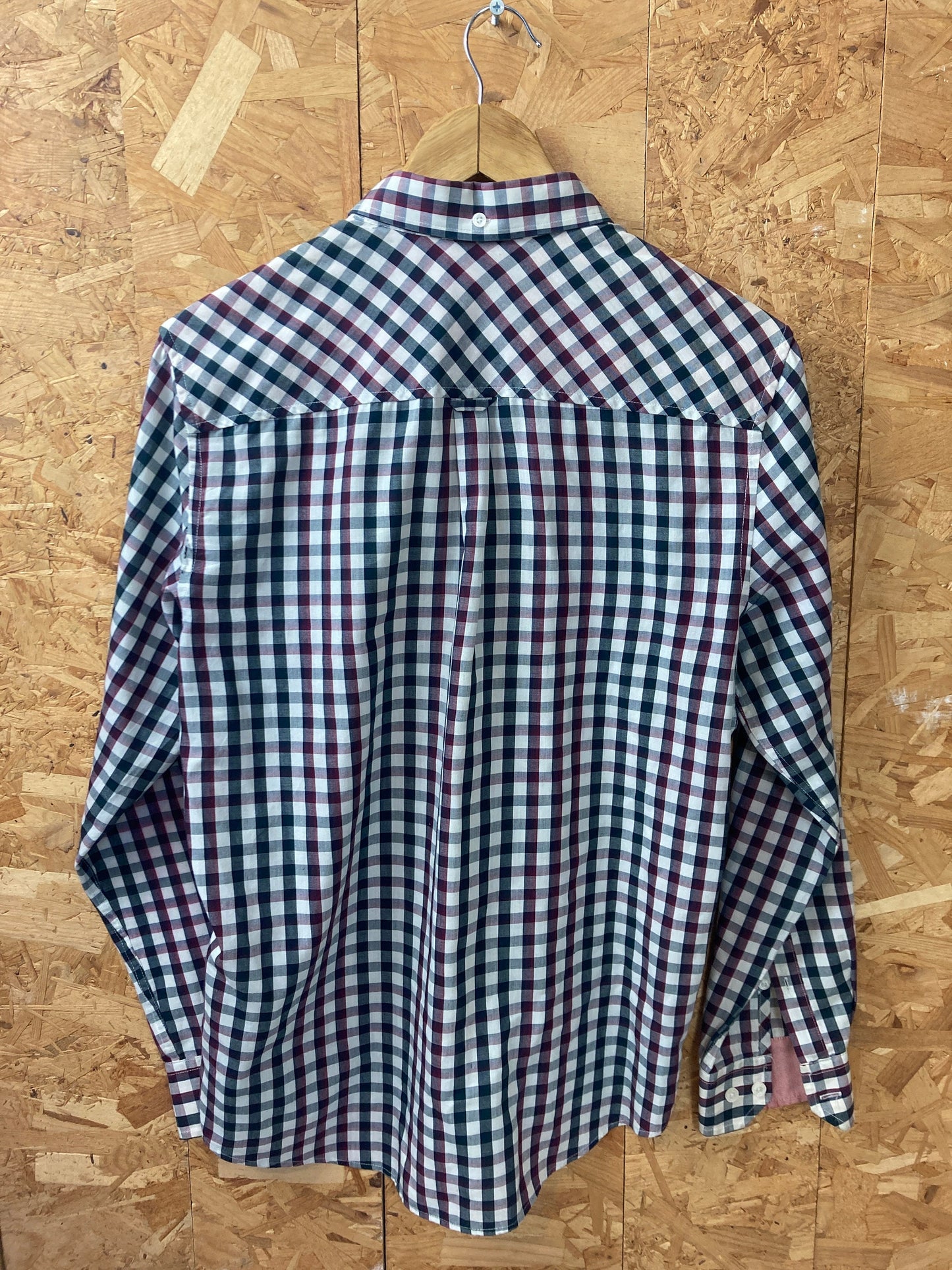 Vintage Ben Sherman burgundy black tablecloth check long sleeve Mod skinhead retro punk shirt size small