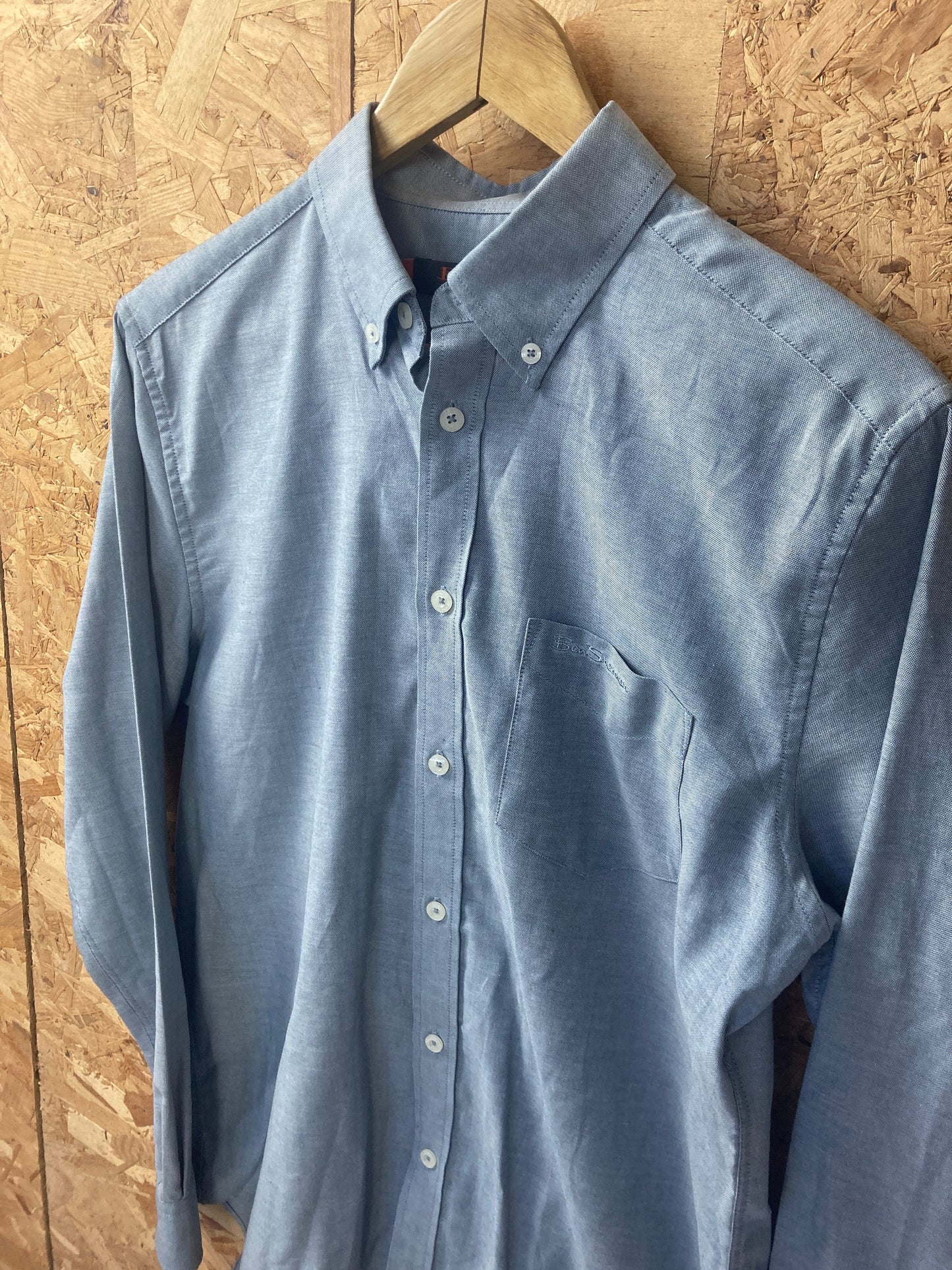 Vintage Ben Sherman mid grey muted long sleeve Mod skinhead cotton button down shirt size small