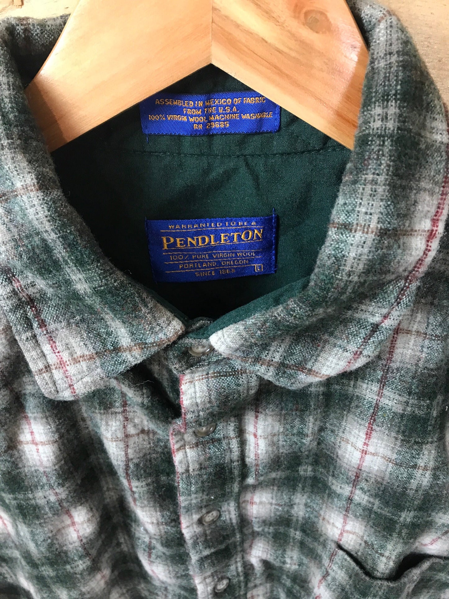 80s vintage Pendleton USA  green brown beige check wool western shirt size large