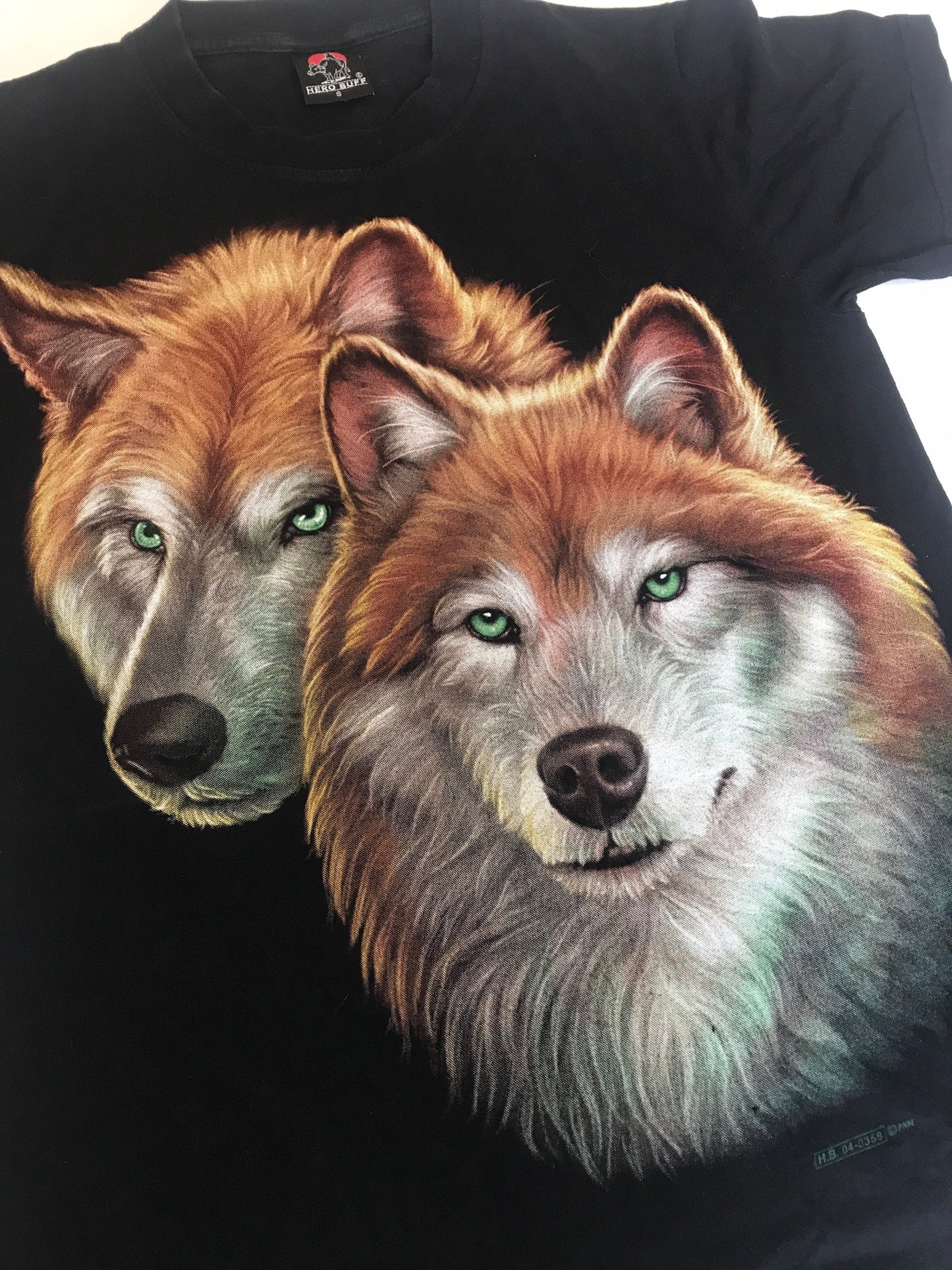 Vintage Wolf pups animal printed nature scene black t-shirt size small