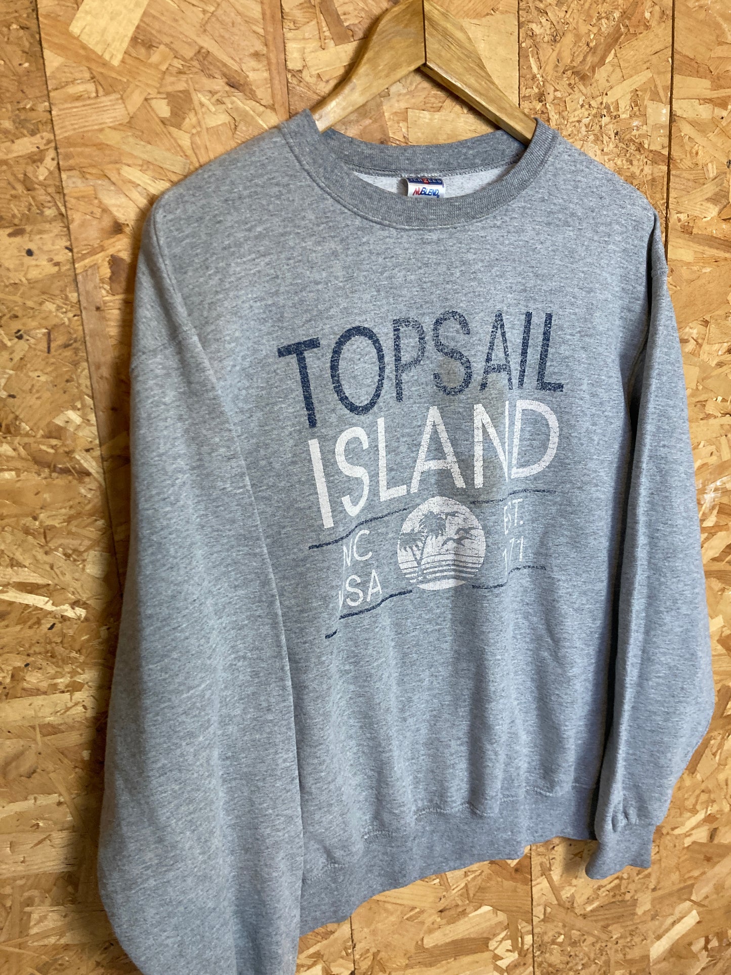 Vintage 90s grey Topsail Island crew neck sweater size medium by Jerzees