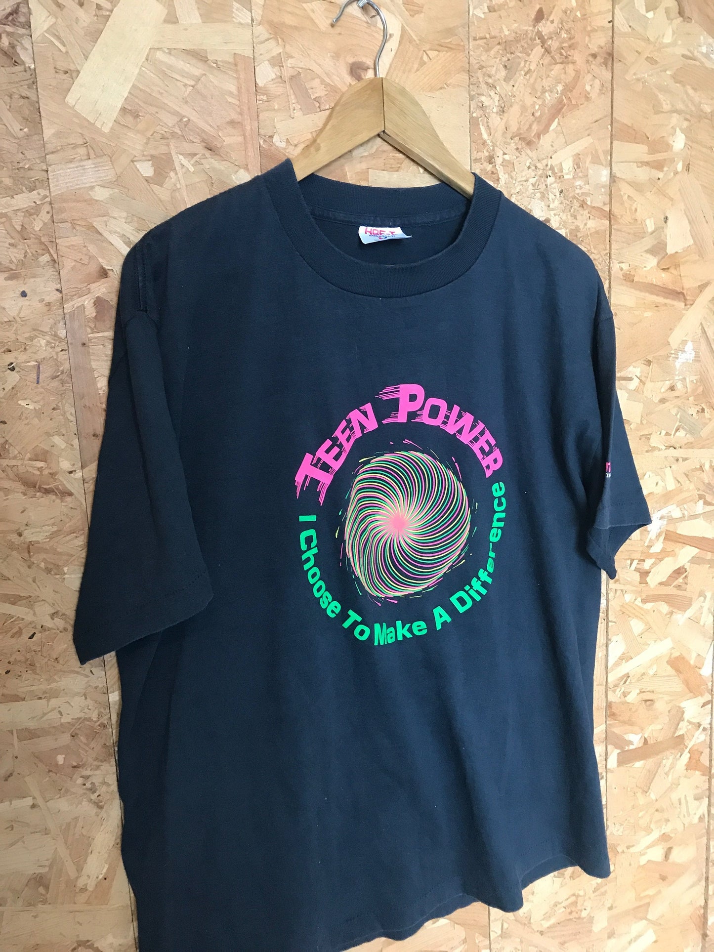 Vintage 90s rave style Teen Power - I choose to make a difference circle logo USA black souvenir t-shirt size XL