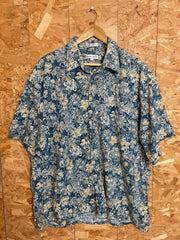Vintage Y2K Pierre Cardin blue beige floral print hawaiian shirt sleeve shirt size XL