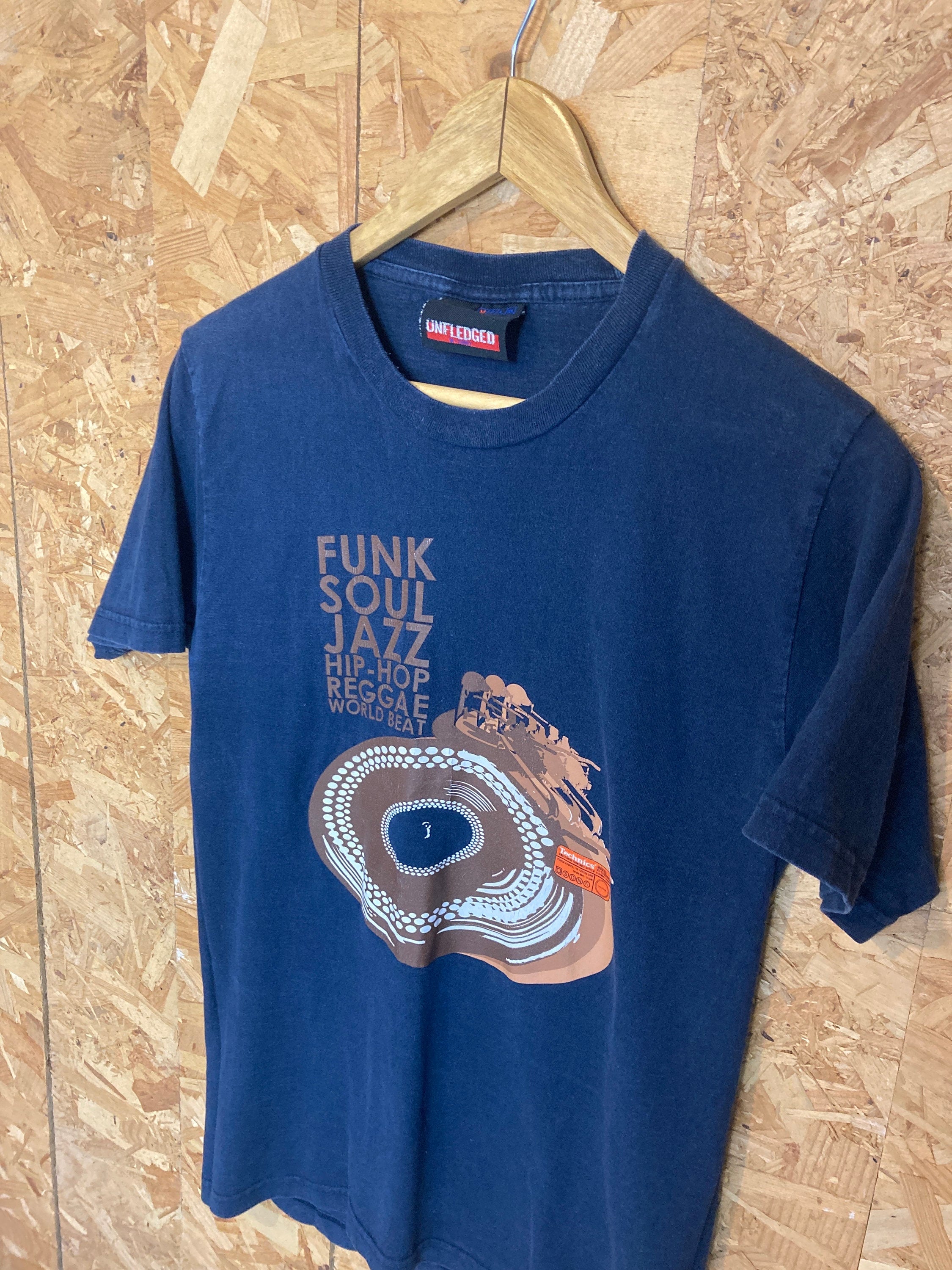 Vintage Y2K Technics 1200 funk soul jazz hip hop reggae world beat black faded T-shirt size small