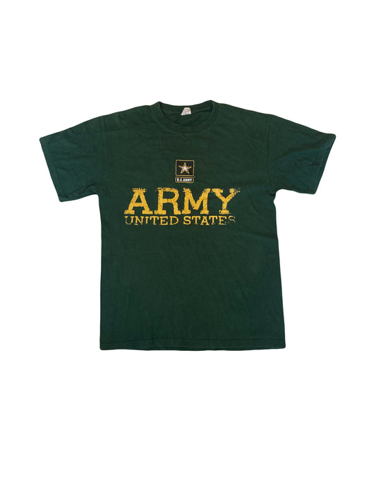 Vintage 90s dark green yellow US Army Marines physical training spell out souvenir USA t-shirt size medium