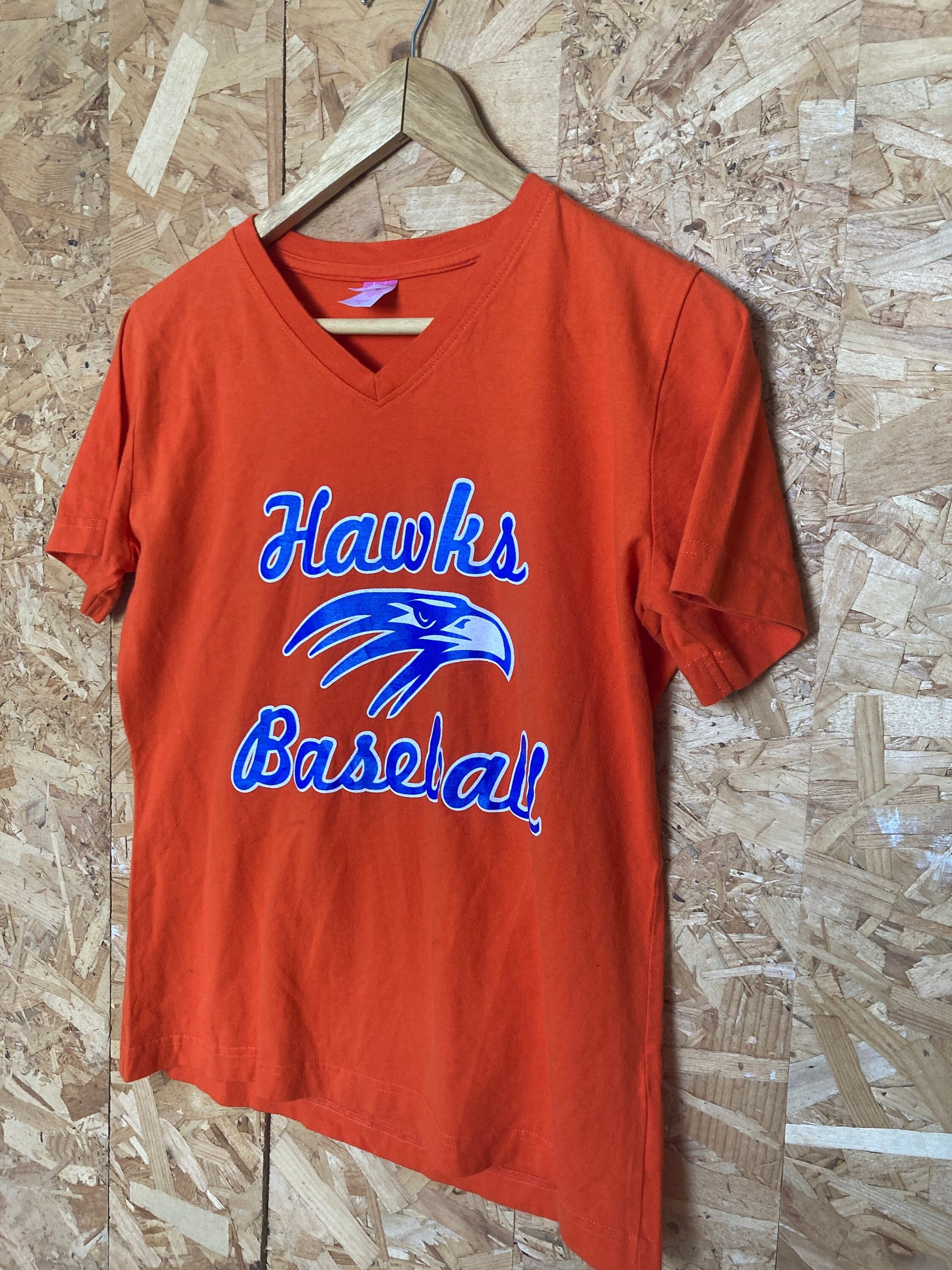 Vintage 90s Hawks Baseball college team Stephenson #3 USA orange v-neck t-shirt size medium
