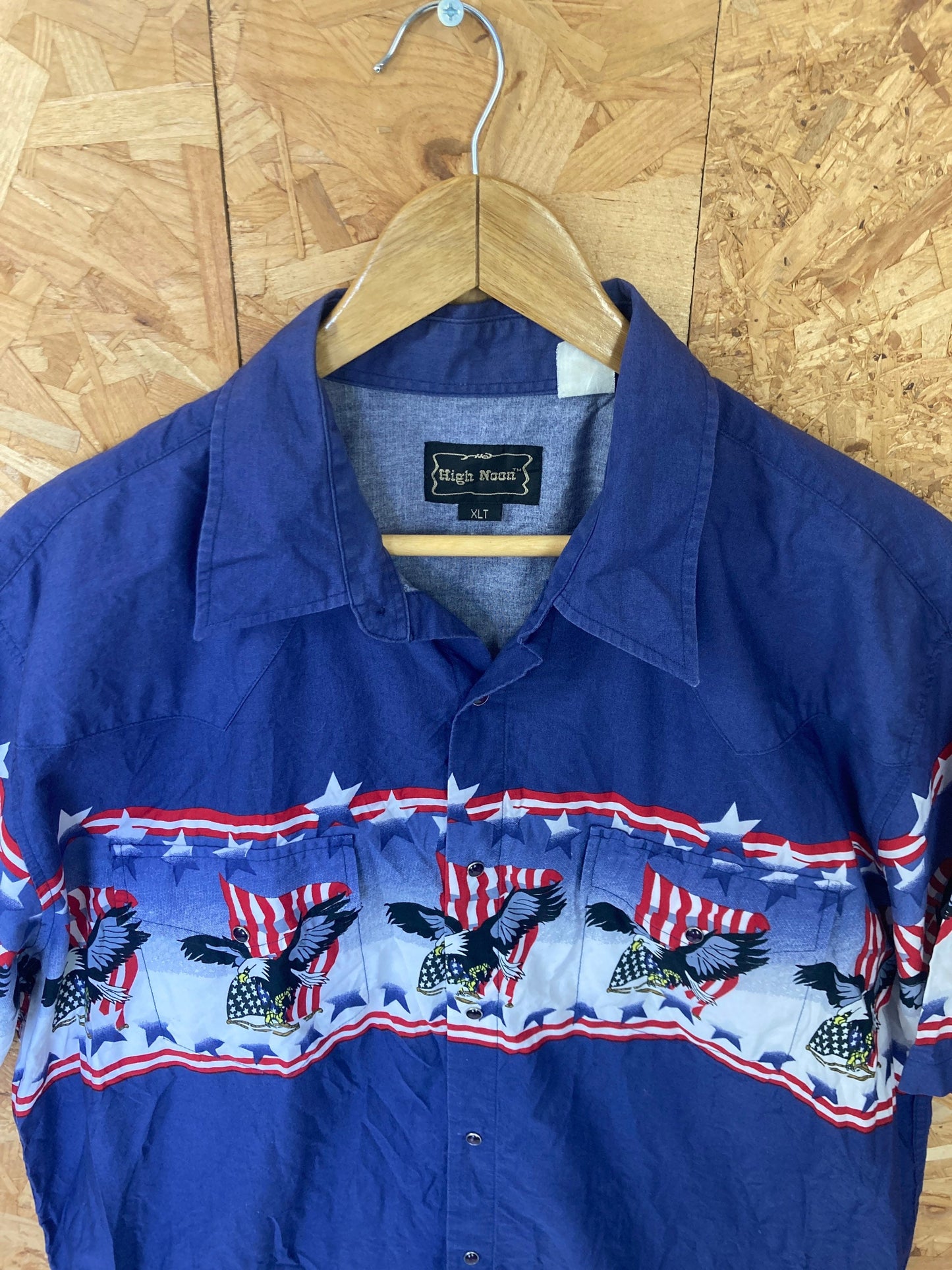 Vintage 90s American eagle Aztec Navajo pattern blue red white short sleeve western cowboy shirt size XL