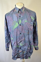Vintage 90s purple neon green pink leaf abstract wavy Pattern Shirt size XL
