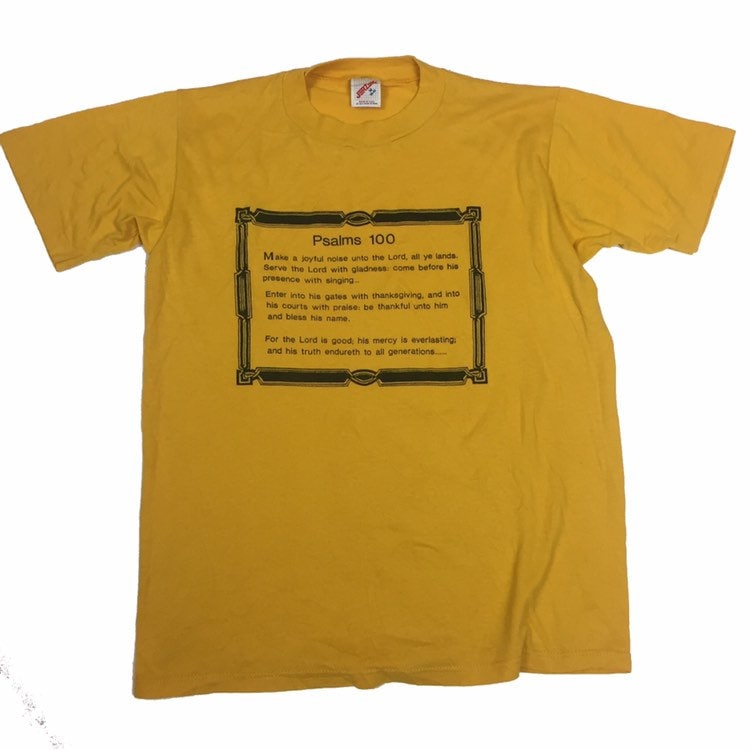 Vintage 80s USA religious quote quirky psalms 100 yellow t-shirt size medium