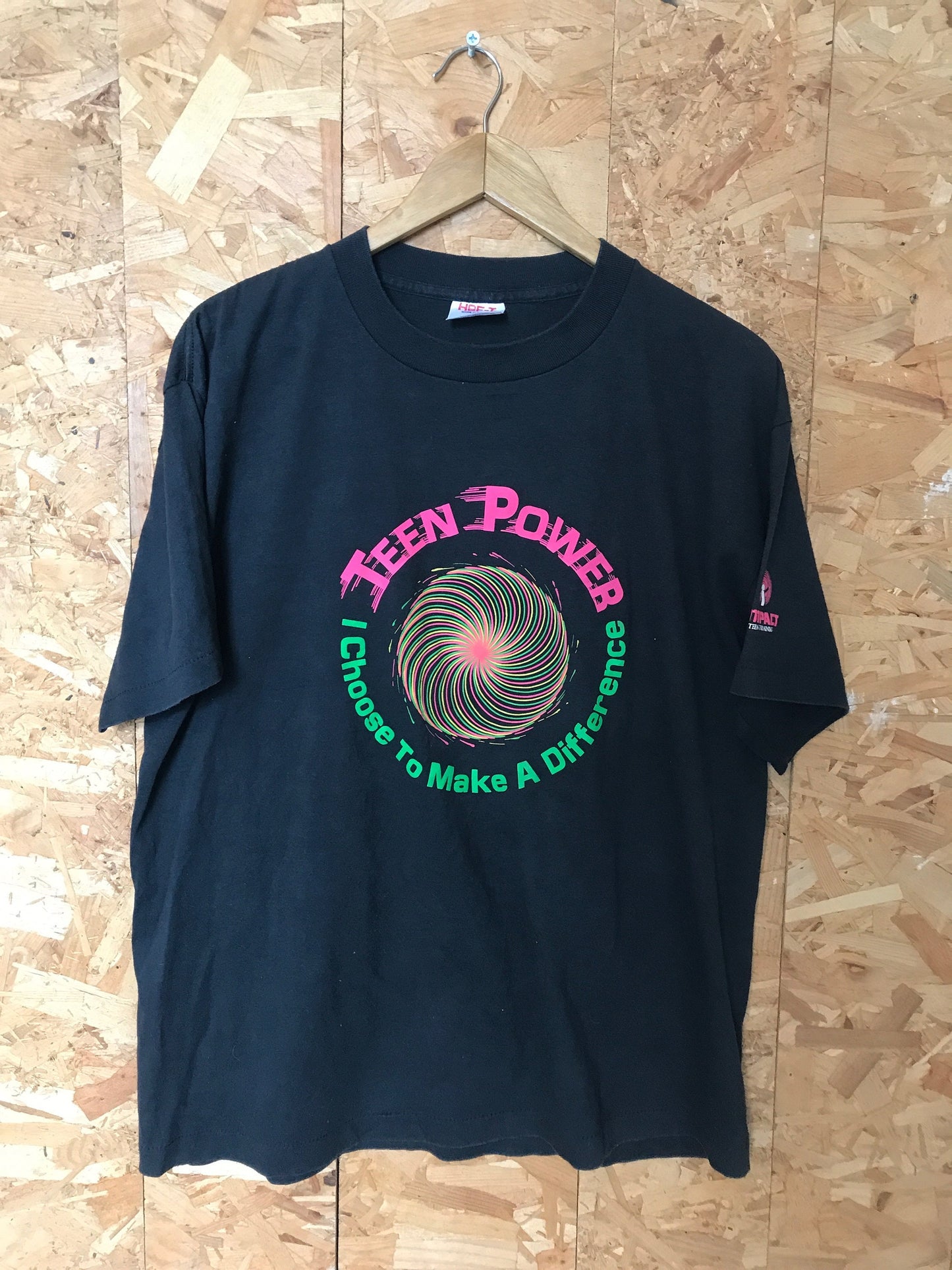 Vintage 90s rave style Teen Power - I choose to make a difference circle logo USA black souvenir t-shirt size XL