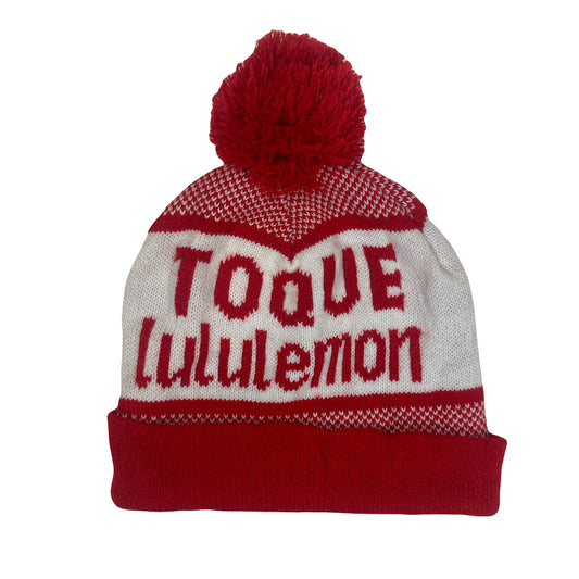 Vintage red white Toque Lululemon iconic winter ski beanie bobble hat