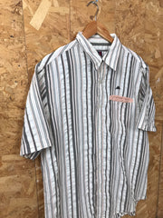 Vintage 90s Robe De Kappa off white coral brown pin striped short sleeve linen shirt size XX large