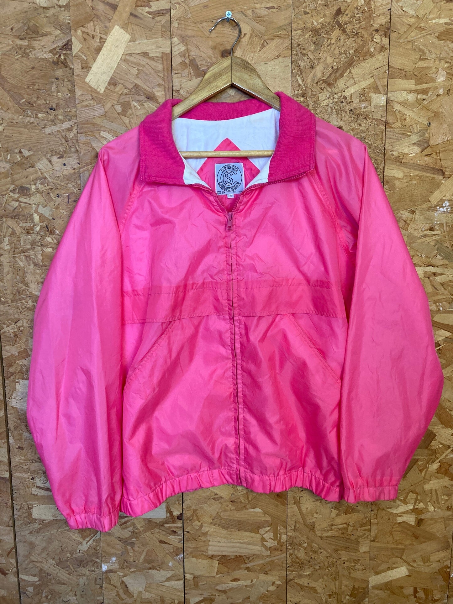 Vintage 80s Soviet Russian pink shell track zip jacket windbreaker size medium