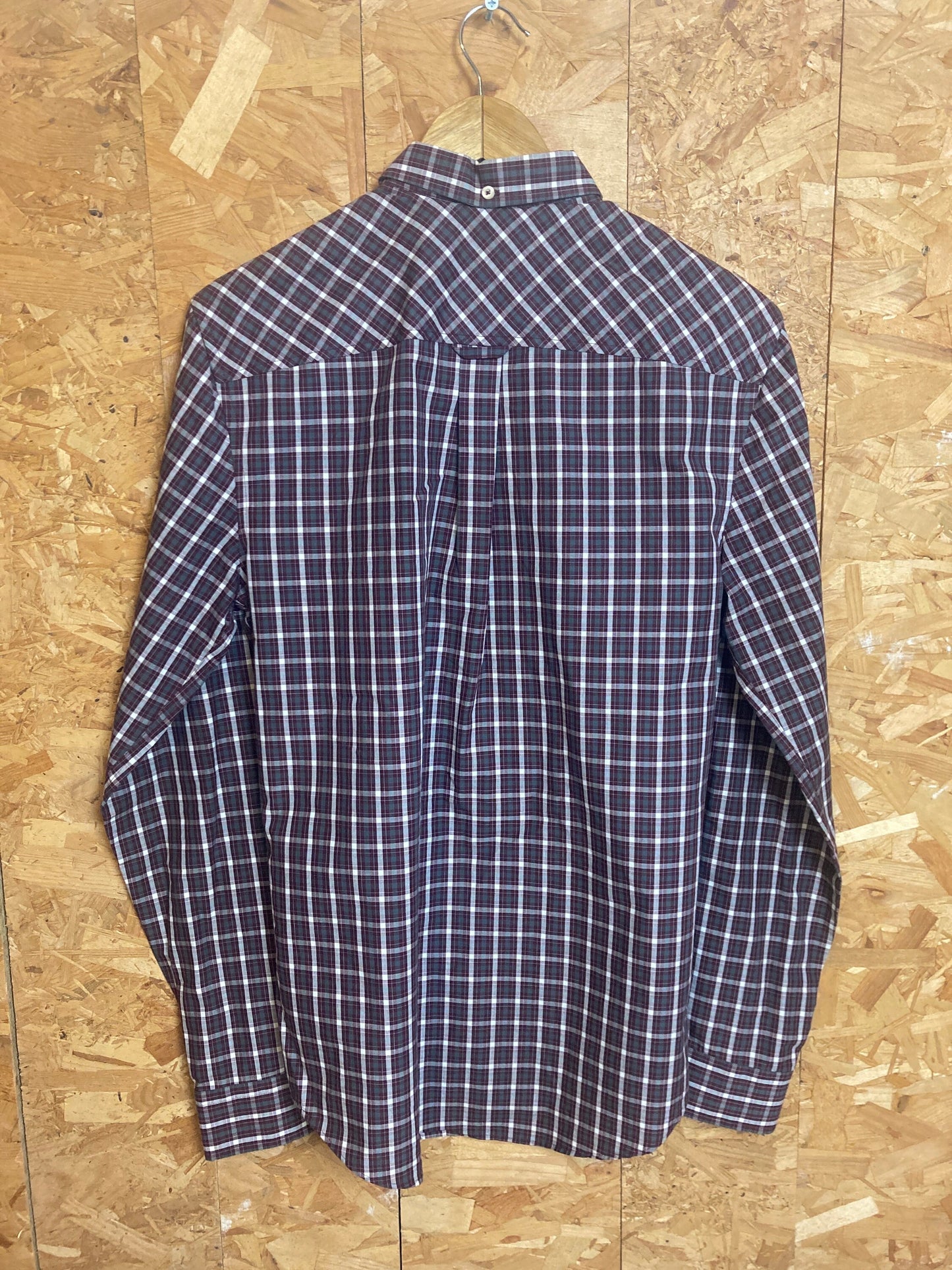 Vintage Ben Sherman burgundy dark red gingham check long sleeve Mod skinhead retro punk shirt size small