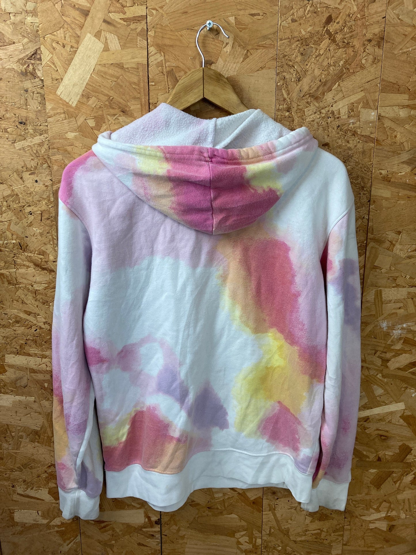 Vintage 90s Okoboji University Champion USA tie dye white pink beige hoodie size XS