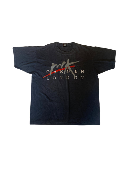 Vintage 90&#39;s Rock Garden London faded grungy black souvenir t-shirt size XL by ScreenStars