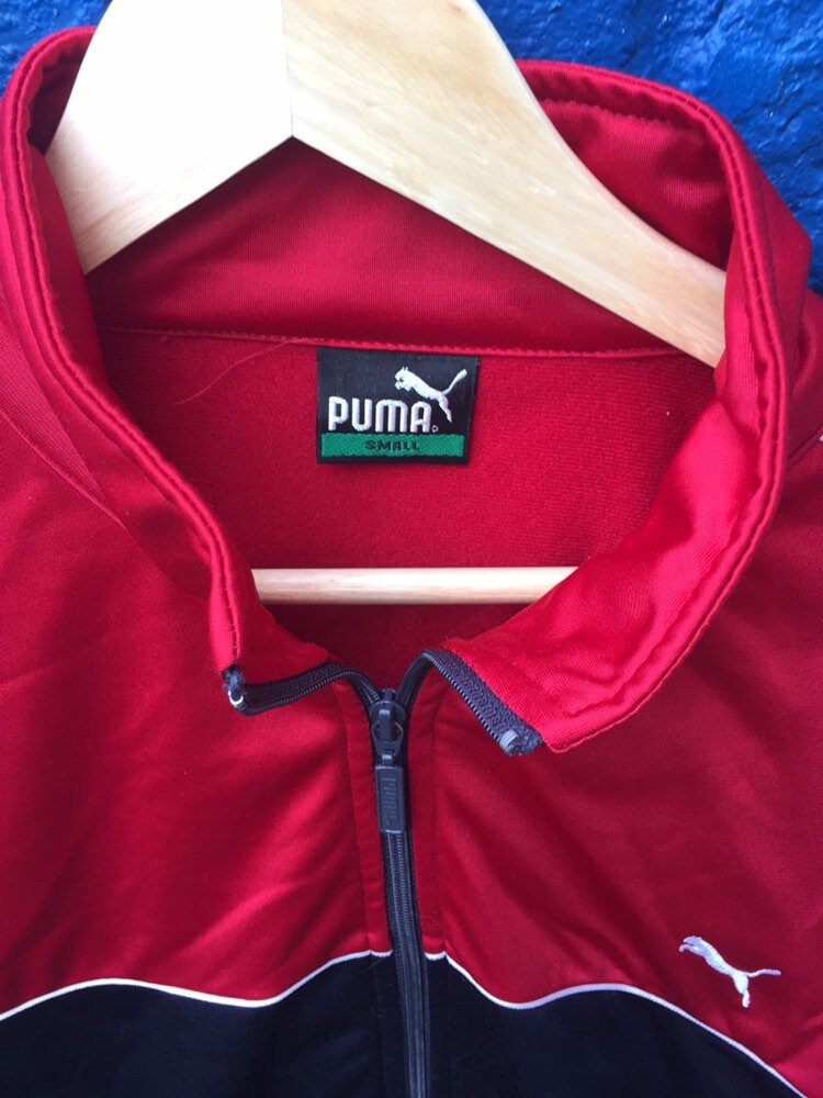 Vintage 90s Puma red and navy satin track top retro old school