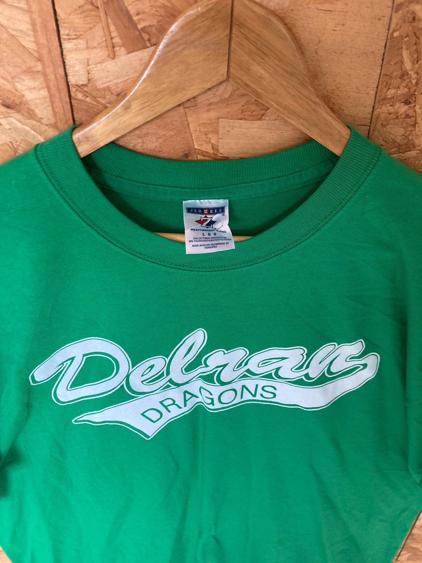 Vintage 90s green Bridgeman #22 Delran Dragons New Jersey high school team souvenir USA t-shirt size large