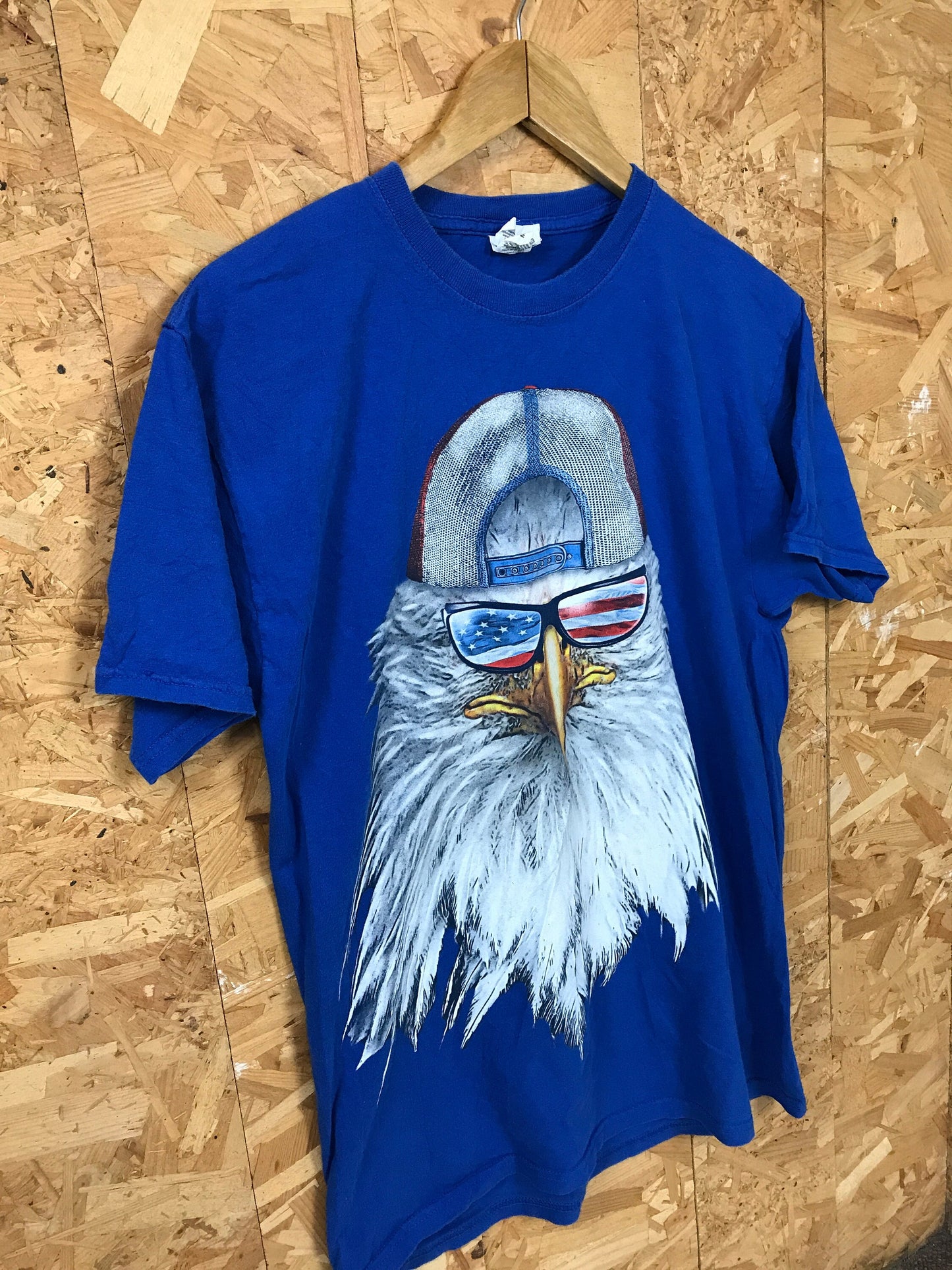 Vintage 90s American Eagle with beard and hat USA souvenir nature print blue quirky patriotic t-shirt size medium