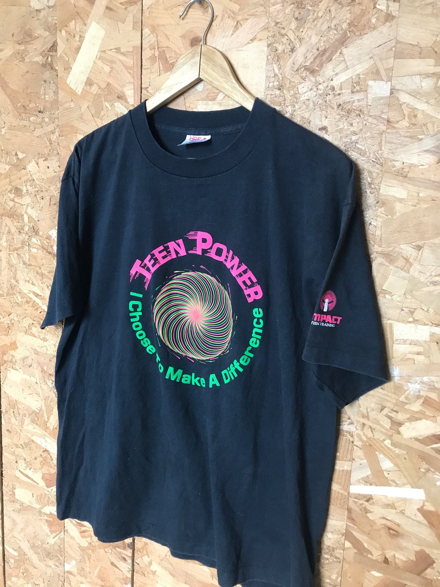 Vintage 90s rave style Teen Power - I choose to make a difference circle logo USA black souvenir t-shirt size XL