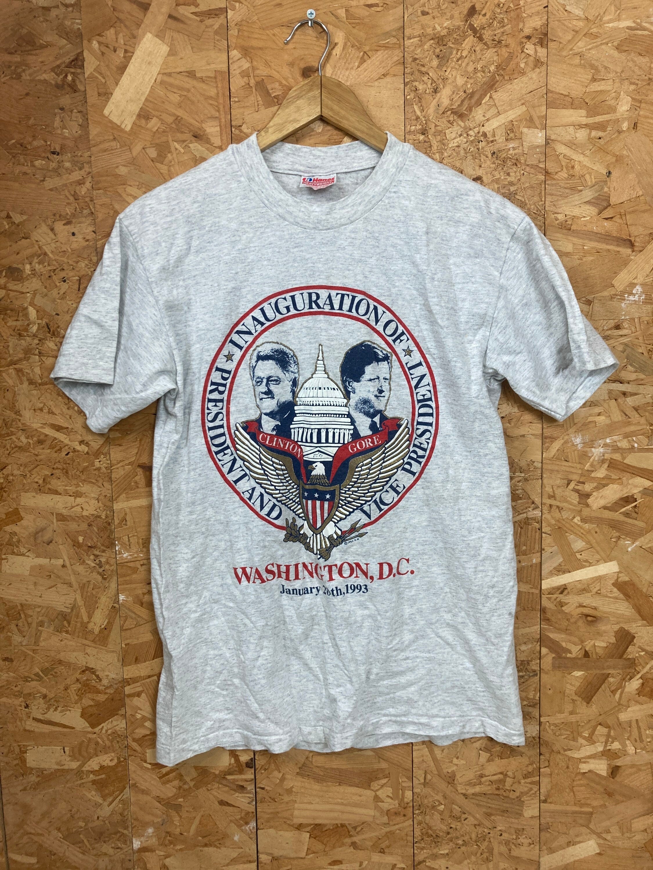 Vintage 90s USA Clinton & Gore inauguration souvenir grey t shirt size medium