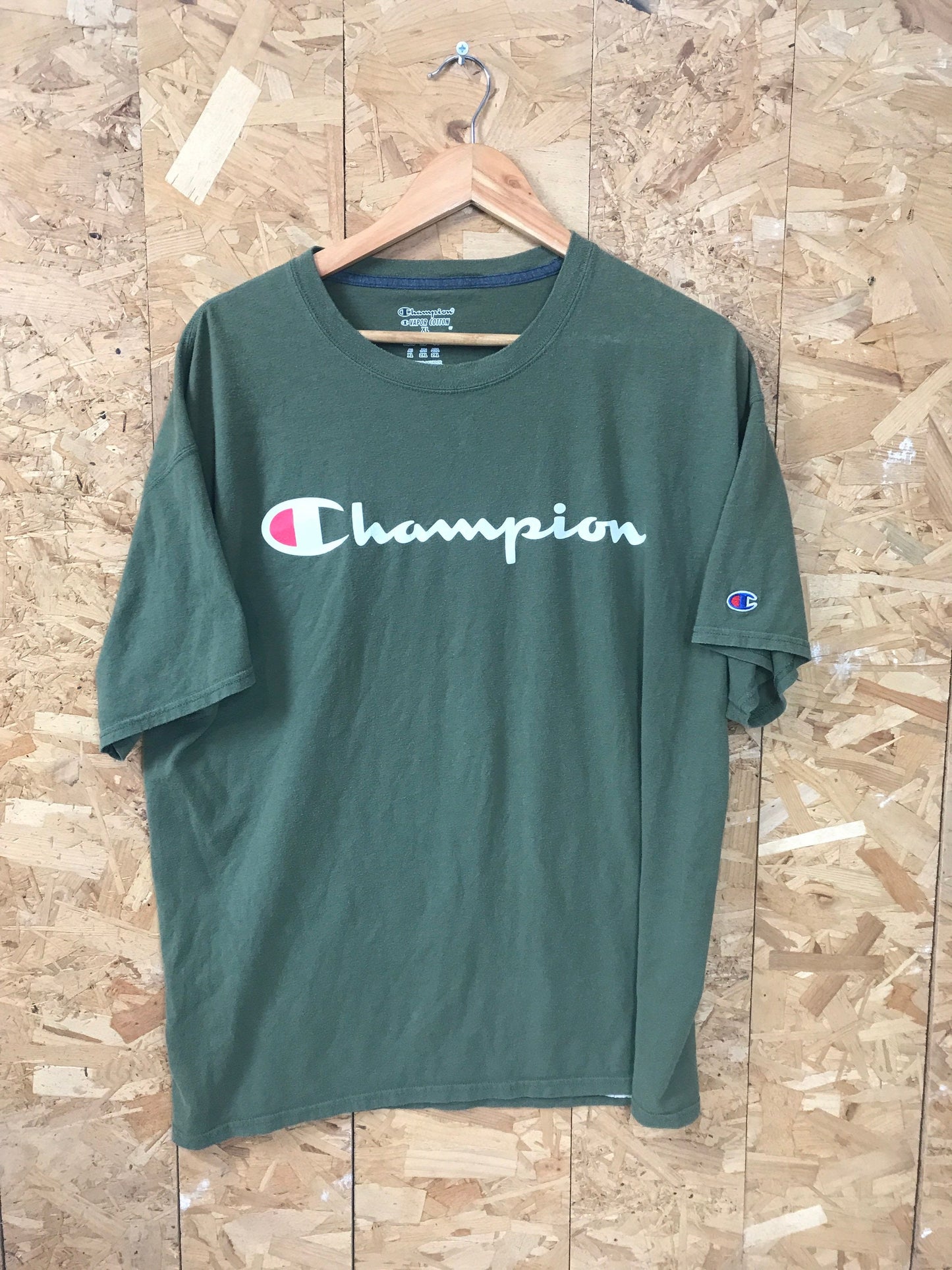 Vintage Y2K Champion spell out olive dark green training t-shirt size XL