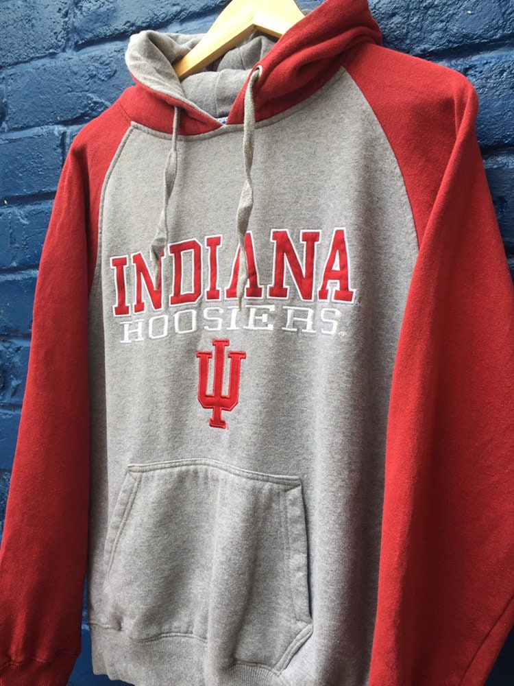 Vintage 90s USA Indiana Hoosiers College uni team grey marl red hoodie size medium