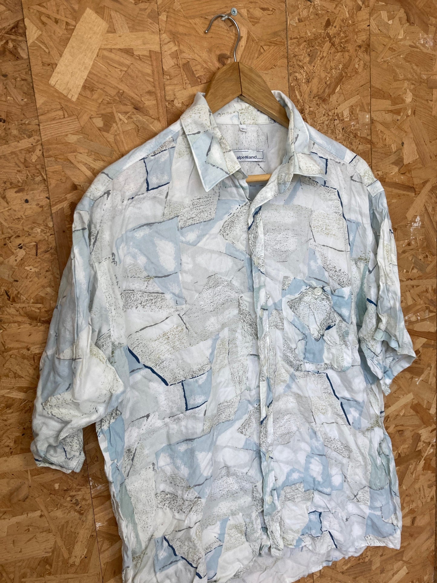 Vintage 90s white light blue geometric abstract Pastel Watercolour Print Shirt size  XL