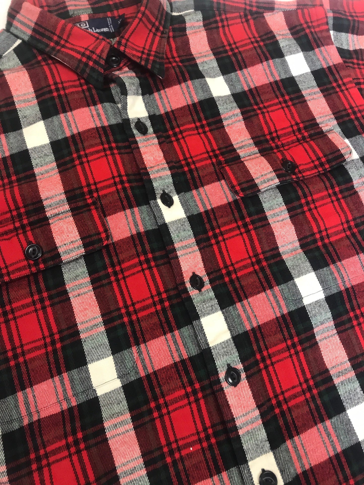 Vintage Y2K red black white check soft brushed wingfield heavy cotton oversized CPO shirt size XL by Ralph Lauren